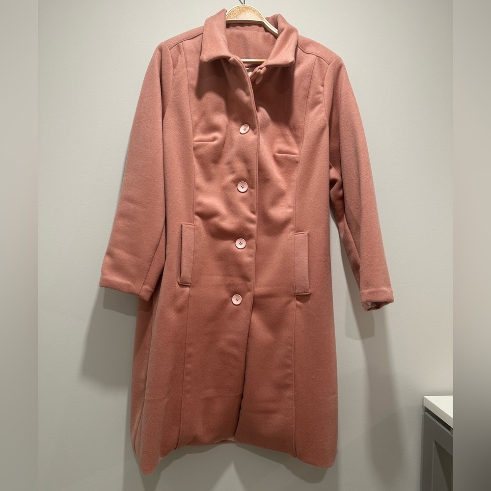 NEW Handmade 100% Melton Wool Dusty Rose 3/4 Lined Jacket Size XL